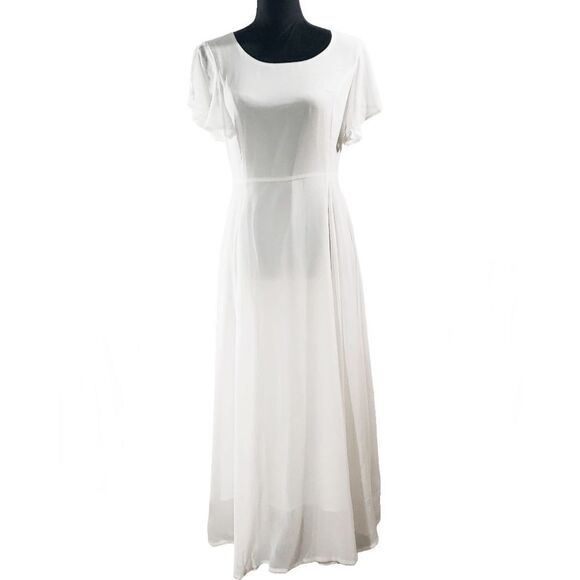Dongzhou Yali Sheer White Flowy Chiffon Romantic Beach  Gown Dress Size L - Picture 1 of 6